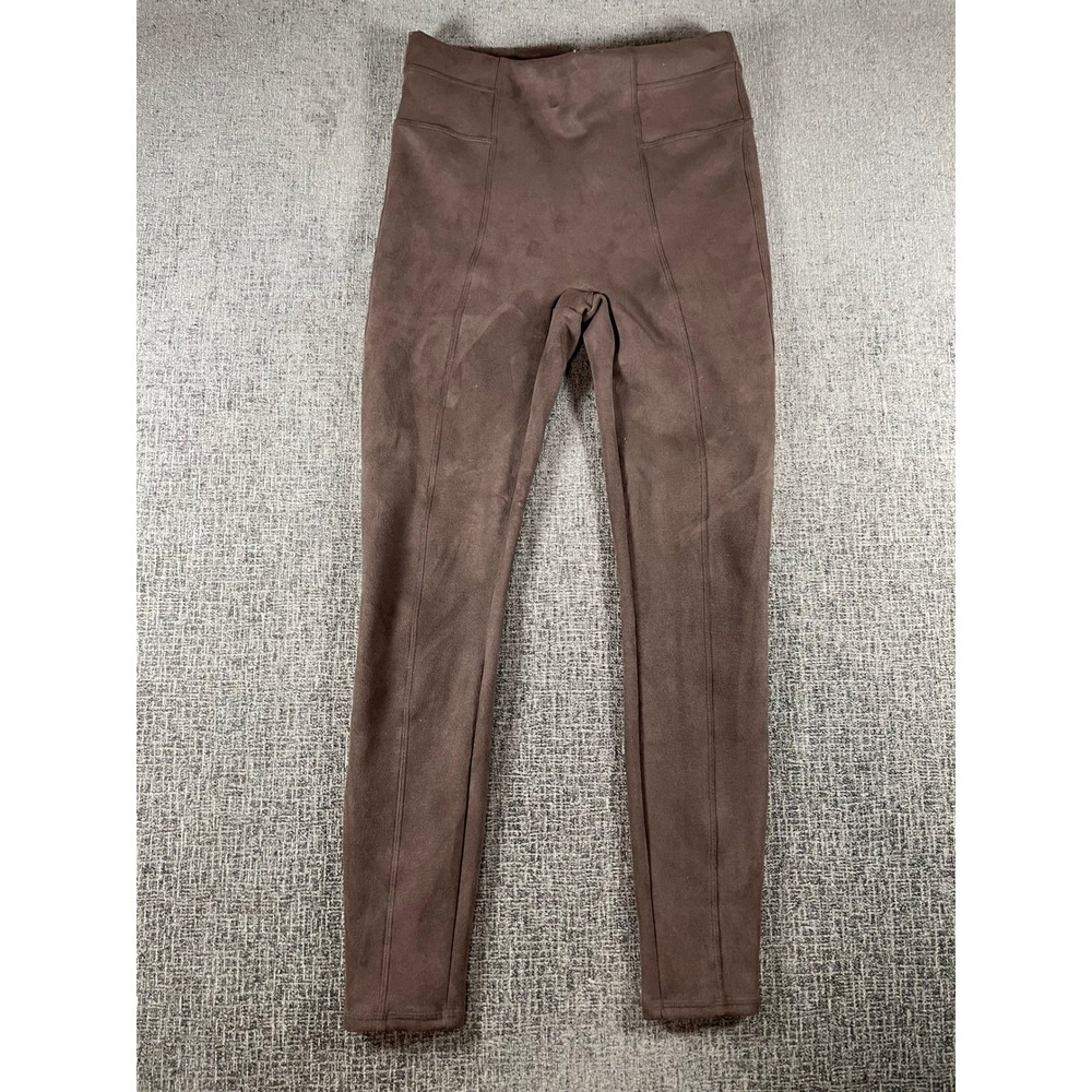 Spanx Faux Suede Leggings Chocolate Brown Seamed High Rise Shaping Pants Medium